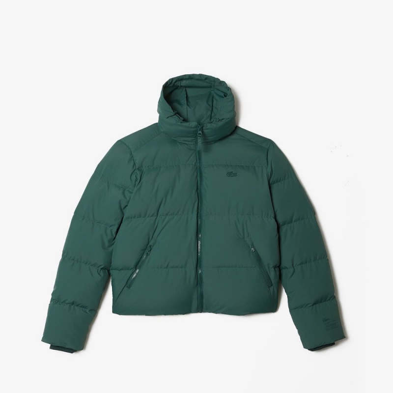 Women's Lacoste Stowable Hood Puffer Jackets Green | GDZ106325