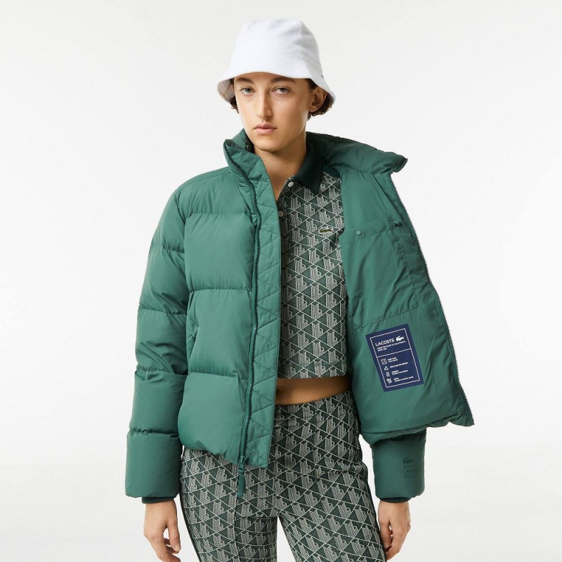 Women's Lacoste Stowable Hood Puffer Jackets Green | GDZ106325