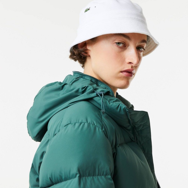 Women's Lacoste Stowable Hood Puffer Jackets Green | GDZ106325