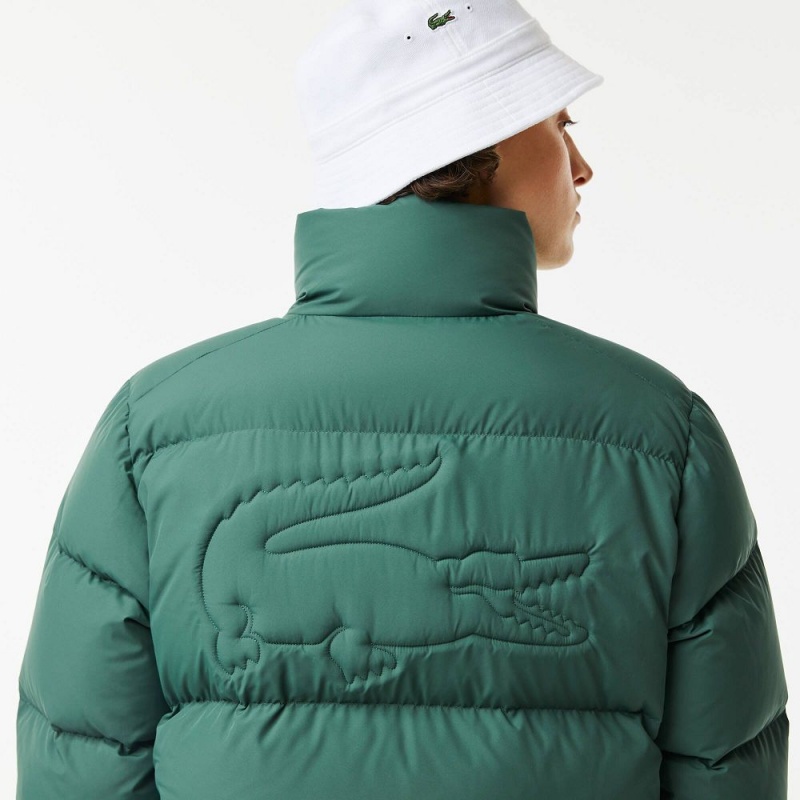 Women's Lacoste Stowable Hood Puffer Jackets Green | GDZ106325