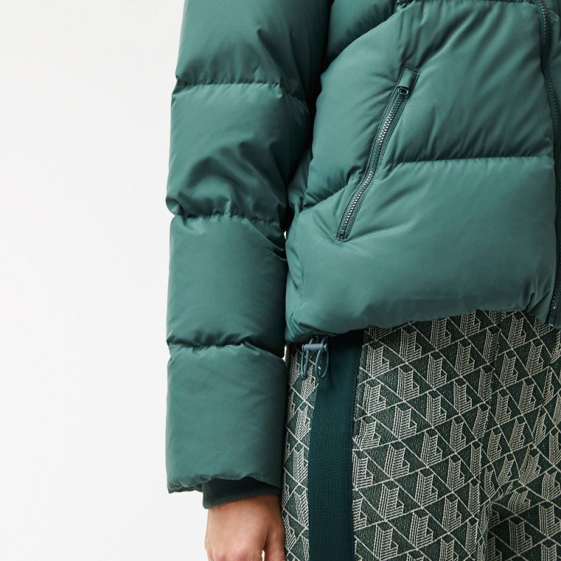 Women's Lacoste Stowable Hood Puffer Jackets Green | GDZ106325