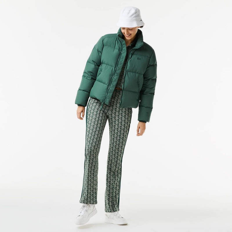 Women's Lacoste Stowable Hood Puffer Jackets Green | GDZ106325