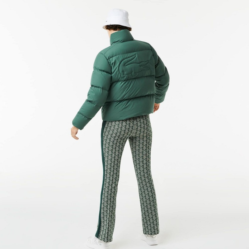 Women's Lacoste Stowable Hood Puffer Jackets Green | GDZ106325