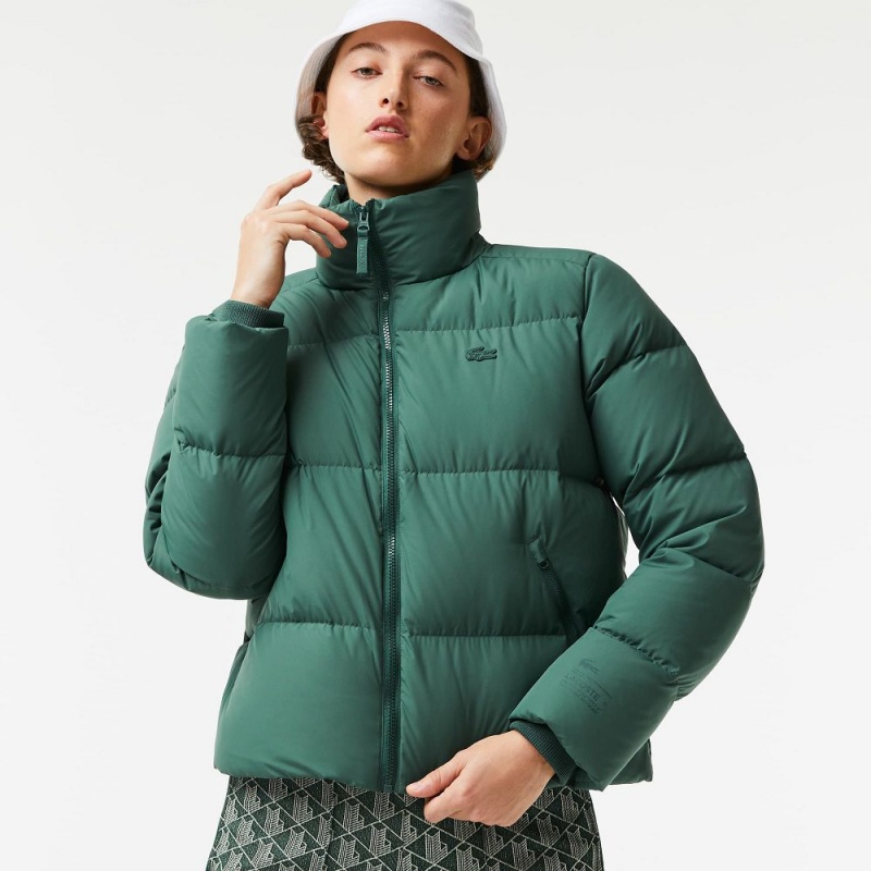 Women\'s Lacoste Stowable Hood Puffer Jackets Green | GDZ106325