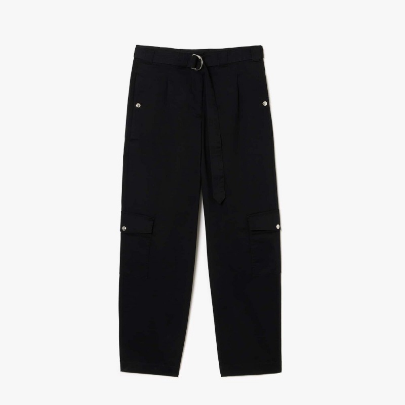 Women's Lacoste Stretch Cotton Gabardine Cargo Pants Black | BGE895420