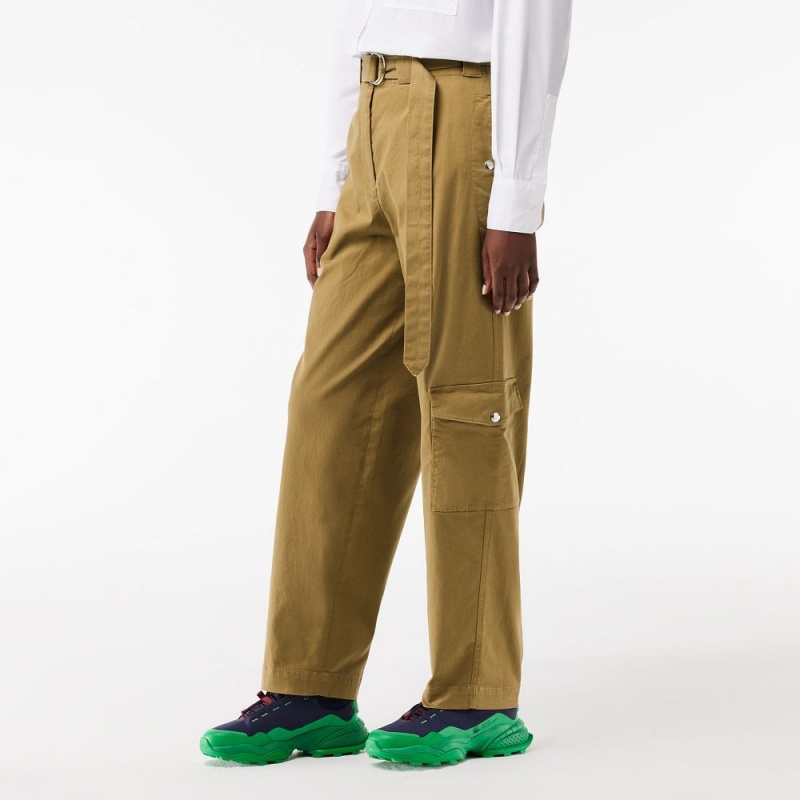 Women's Lacoste Stretch Cotton Gabardine Cargo Pants Brown | SWC614257