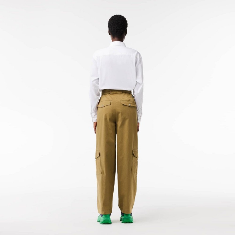 Women's Lacoste Stretch Cotton Gabardine Cargo Pants Brown | SWC614257