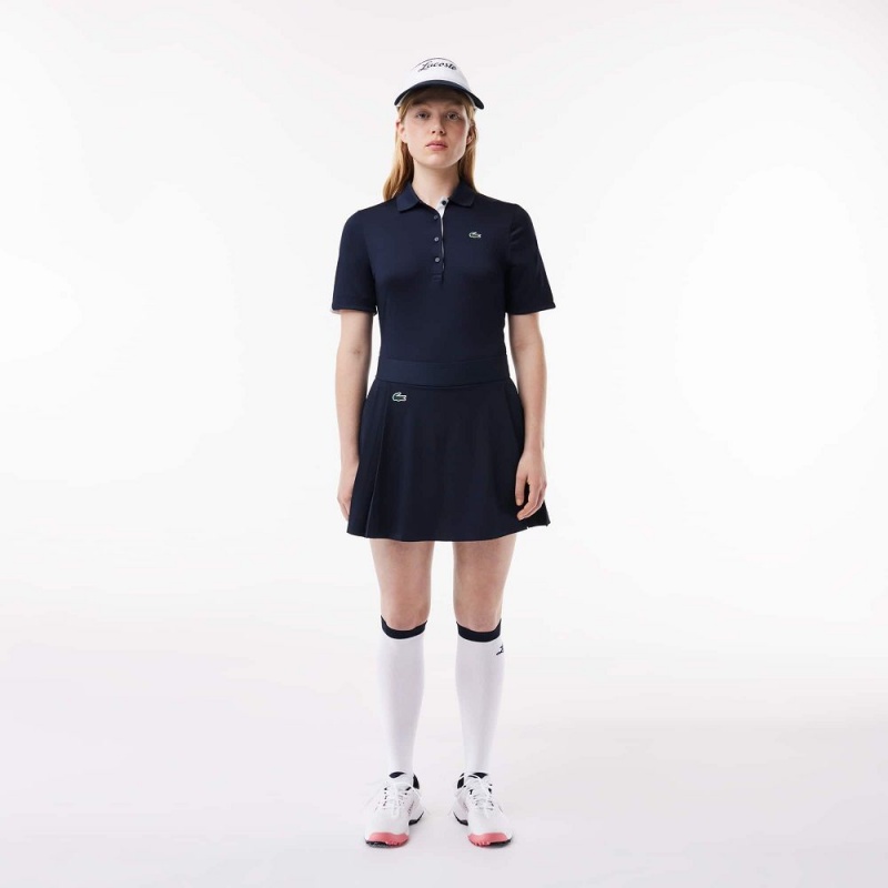 Women's Lacoste Stretch Jersey Golf Polo Shirts Navy Blue White | PRG078421