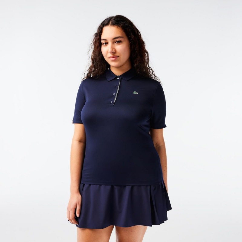 Women's Lacoste Stretch Jersey Golf Polo Shirts Navy Blue White | PRG078421