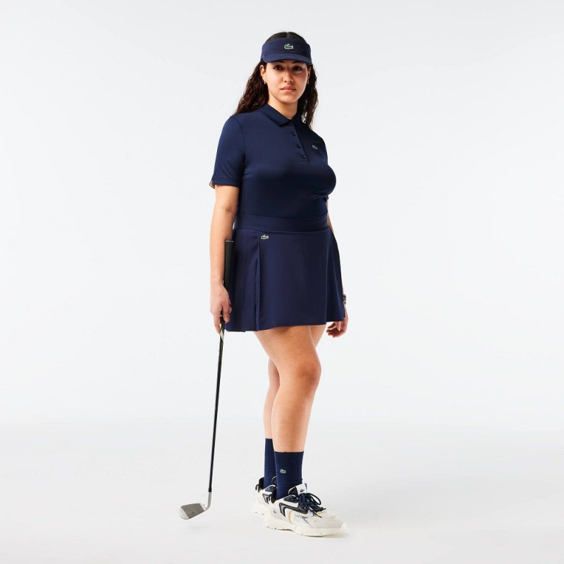 Women's Lacoste Stretch Jersey Golf Polo Shirts Navy Blue White | PRG078421