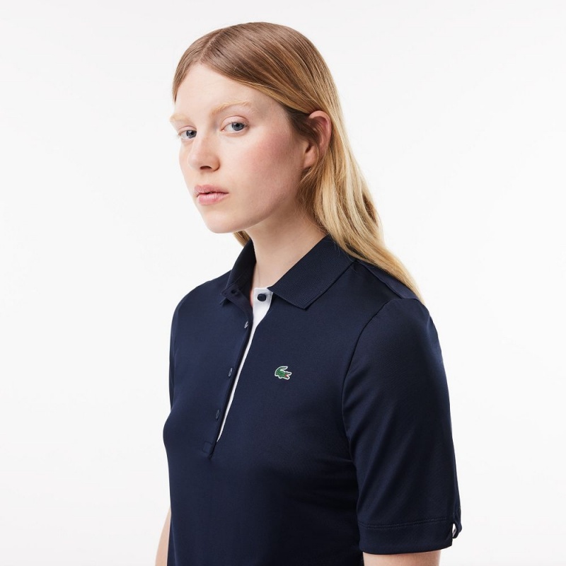 Women's Lacoste Stretch Jersey Golf Polo Shirts Navy Blue White | PRG078421