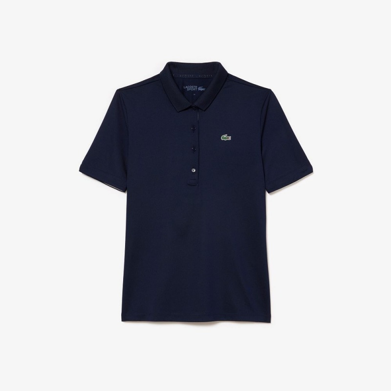 Women's Lacoste Stretch Jersey Golf Polo Shirts Navy Blue White | PRG078421