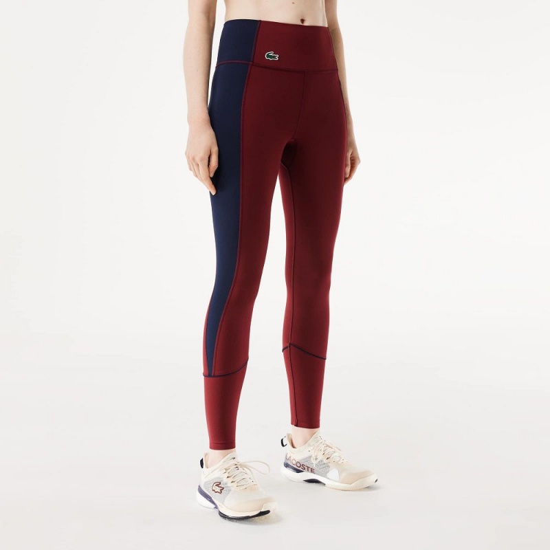 Women's Lacoste Stretch Sport with Pockets Leggings Bordeaux Navy Blue | BTQ974058