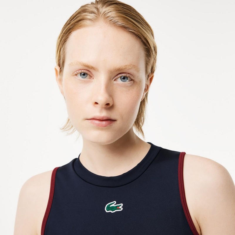 Women's Lacoste Stretch Sports Bra Navy Blue Bordeaux | MGS719438