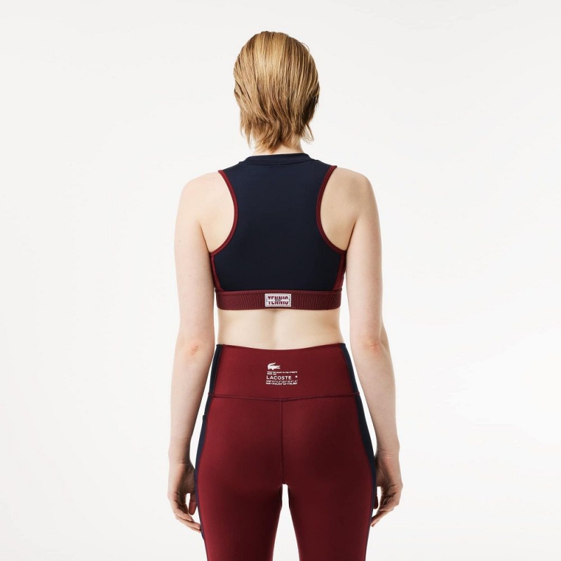 Women's Lacoste Stretch Sports Bra Navy Blue Bordeaux | MGS719438