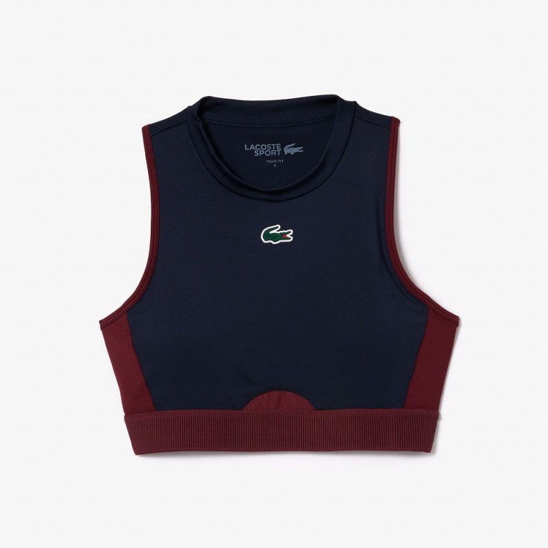 Women's Lacoste Stretch Sports Bra Navy Blue Bordeaux | MGS719438