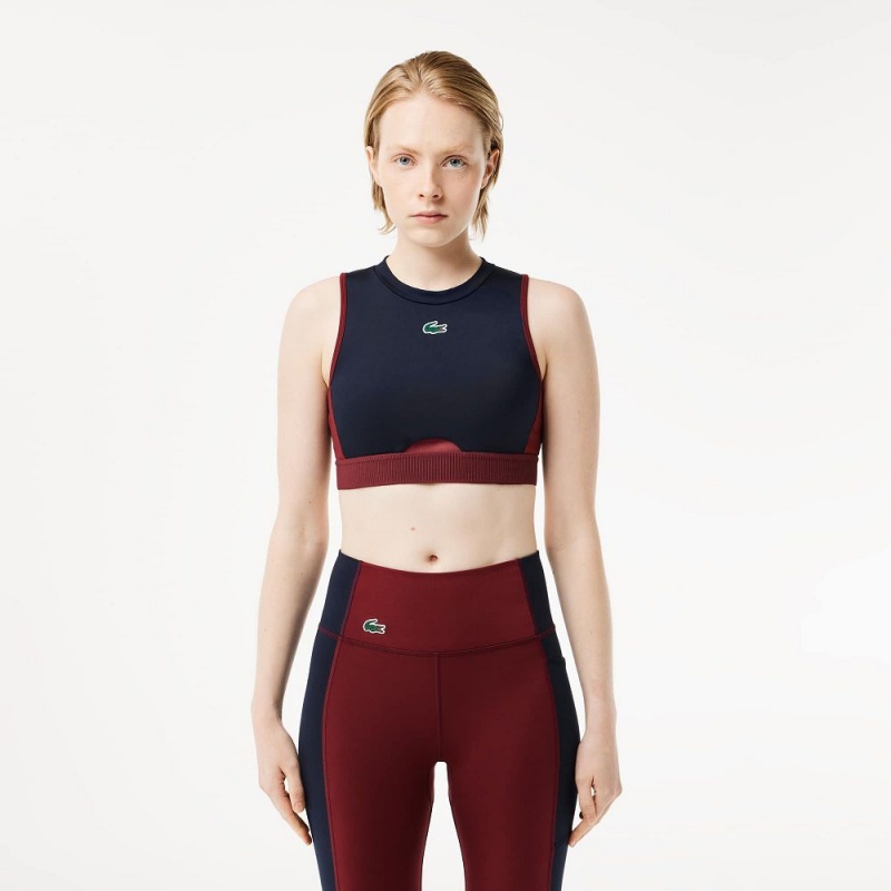 Women\'s Lacoste Stretch Sports Bra Navy Blue Bordeaux | MGS719438