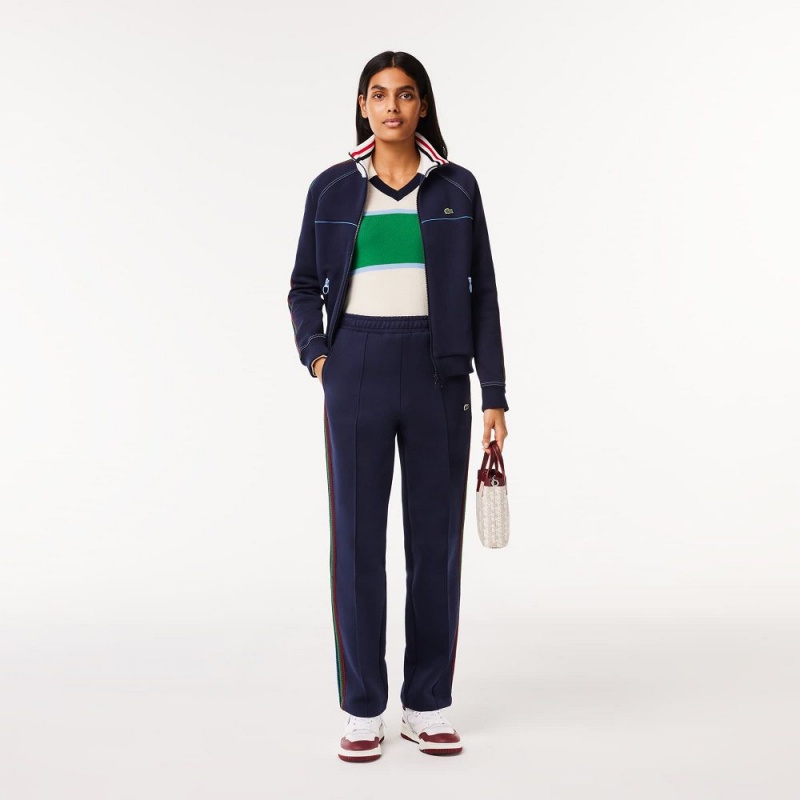 Women's Lacoste Striped Knit Pants Navy Blue | DJT954786