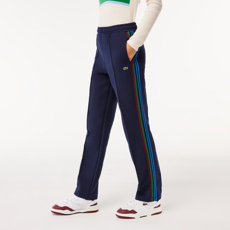 Women's Lacoste Striped Knit Pants Navy Blue | DJT954786