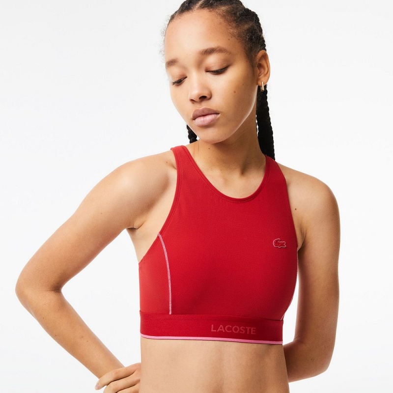 Women's Lacoste Technical Jersey Top Swimsuit Red | OAT728409