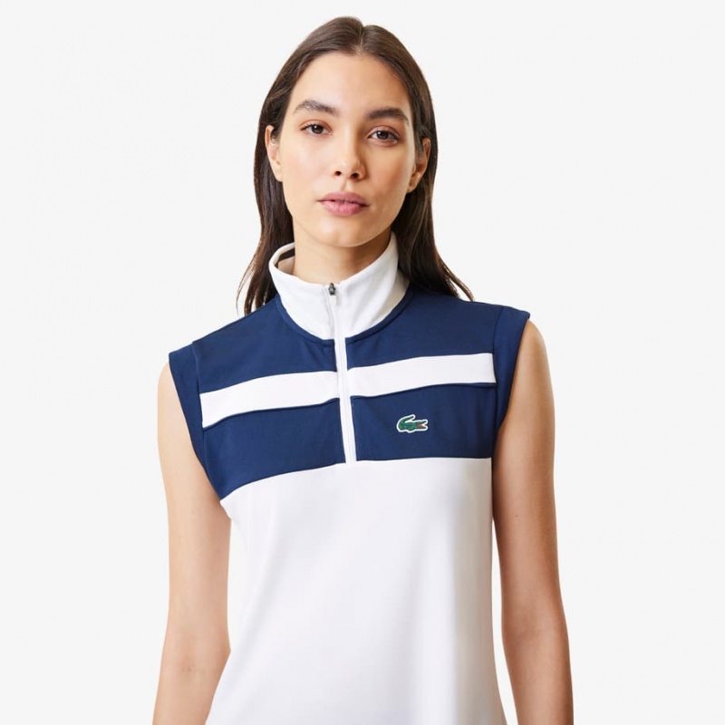 Women's Lacoste Tennis Dress White Navy Blue | QFT308749