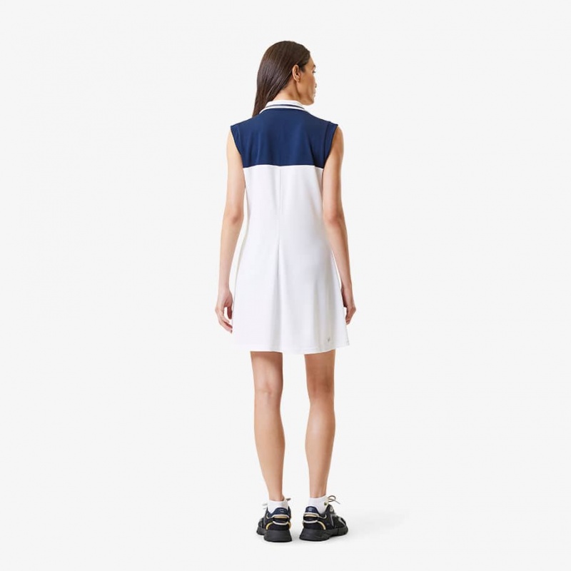 Women's Lacoste Tennis Dress White Navy Blue | QFT308749