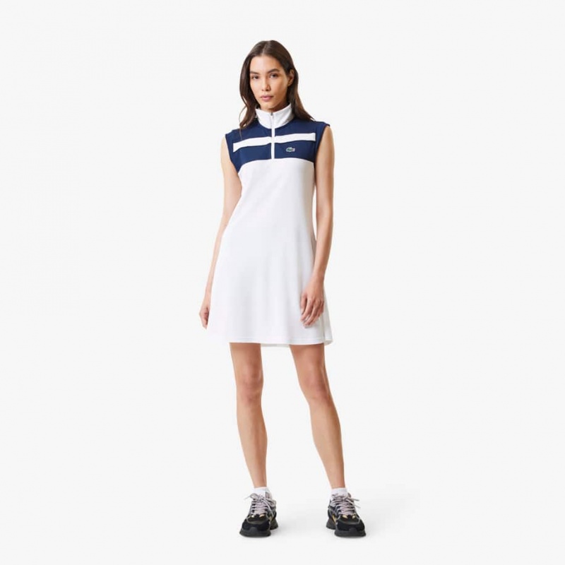 Women\'s Lacoste Tennis Dress White Navy Blue | QFT308749