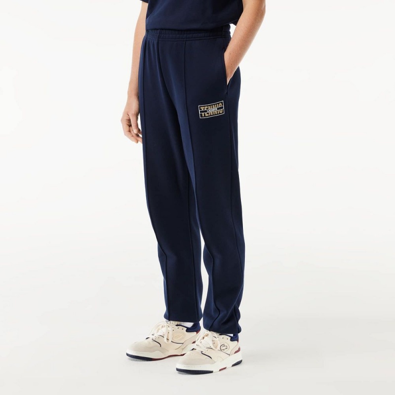 Women's Lacoste Tennis Print Cotton Joggers Navy Blue | EIJ351209