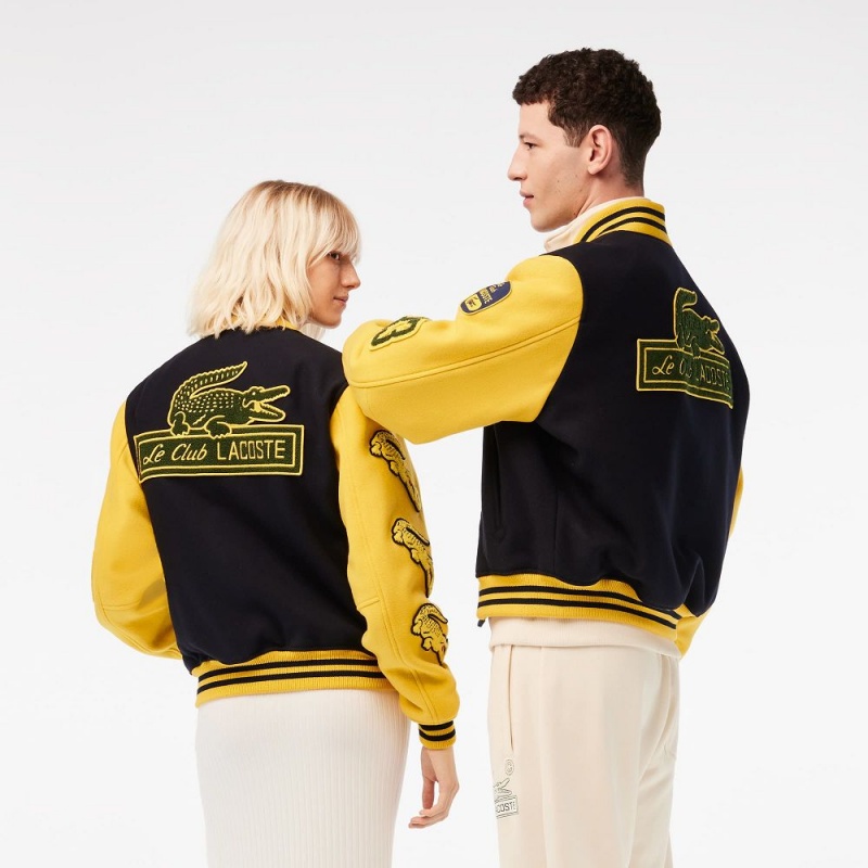 Women's Lacoste Two-Tone Wool Bomber Jackets Navy Blue Yellow | UFL542310