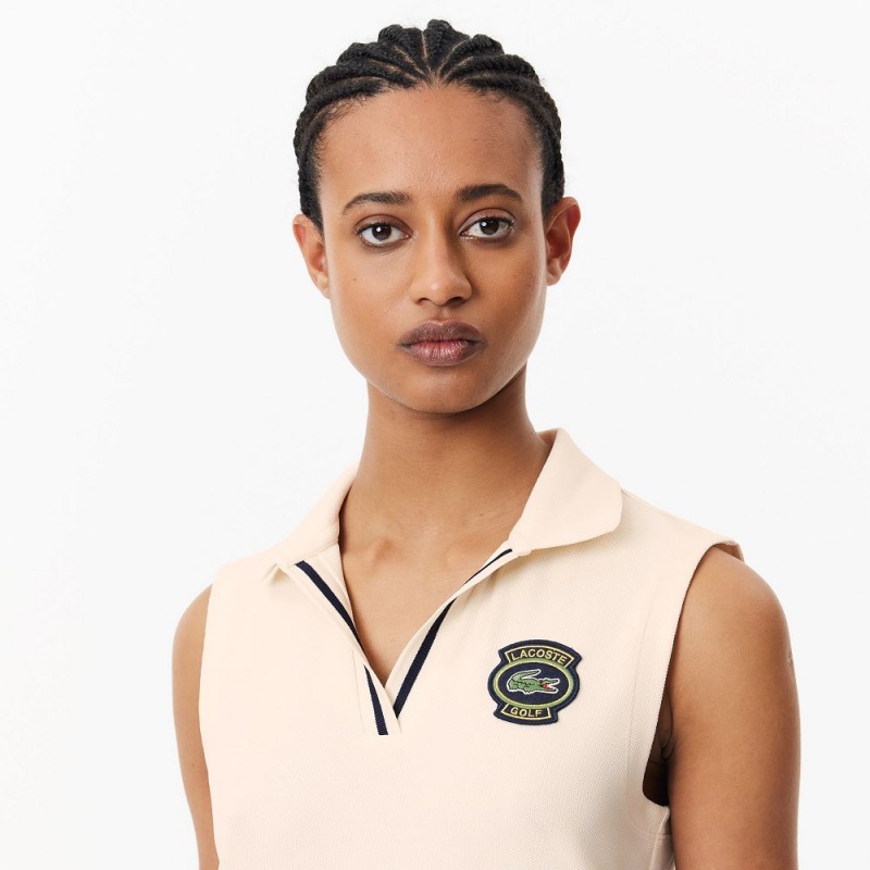 Women's Lacoste Ultra-Dry Anti-UV Stretch Golf Polo Shirts Cream | WIJ075369