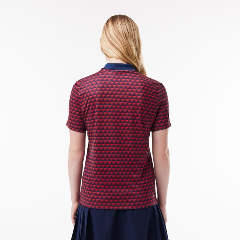 Women's Lacoste Ultra-Dry Patterned Golf Polo Shirts Blue Bordeaux Red | QVU025184