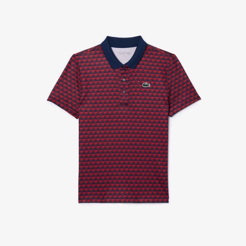 Women's Lacoste Ultra-Dry Patterned Golf Polo Shirts Blue Bordeaux Red | QVU025184