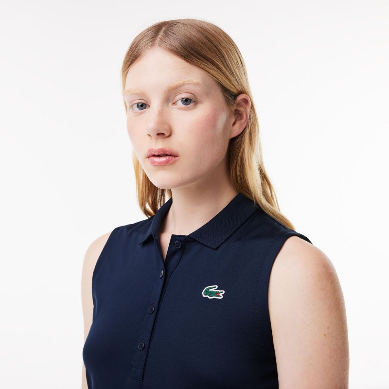 Women's Lacoste Ultra-Dry Slim Fit Anti-UV Stretch Golf Polo Shirts Navy Blue | ODA850264