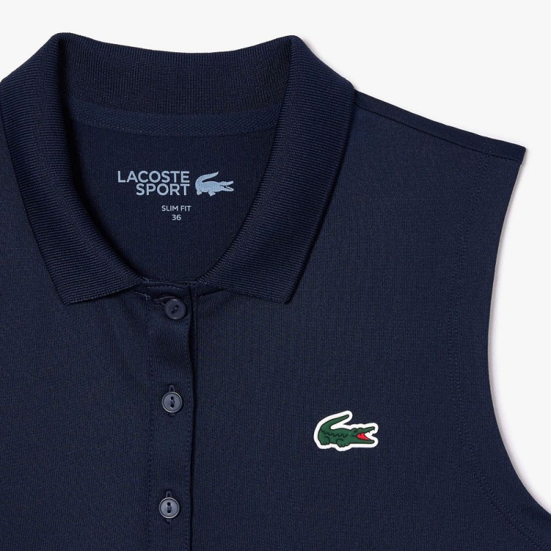 Women's Lacoste Ultra-Dry Slim Fit Anti-UV Stretch Golf Polo Shirts Navy Blue | ODA850264