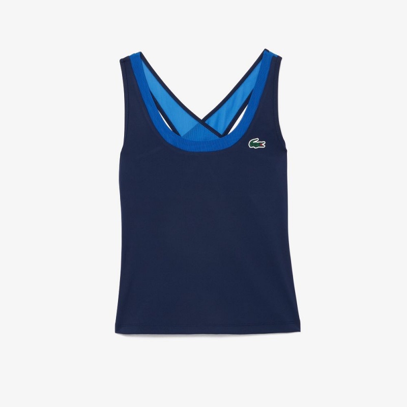 Women's Lacoste Ultra-Dry Stretch Sport Tank Top Navy Blue Blue | EOI514087