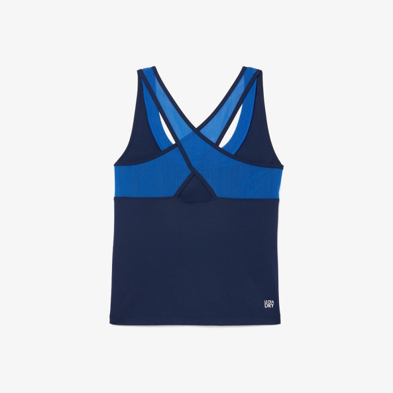 Women's Lacoste Ultra-Dry Stretch Sport Tank Top Navy Blue Blue | EOI514087