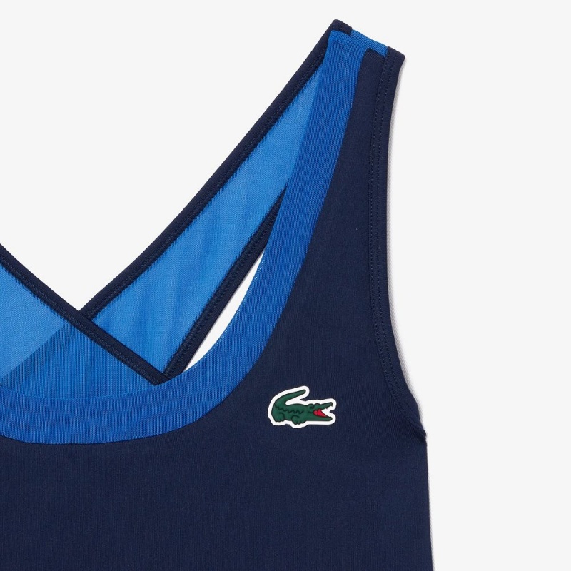 Women's Lacoste Ultra-Dry Stretch Sport Tank Top Navy Blue Blue | EOI514087