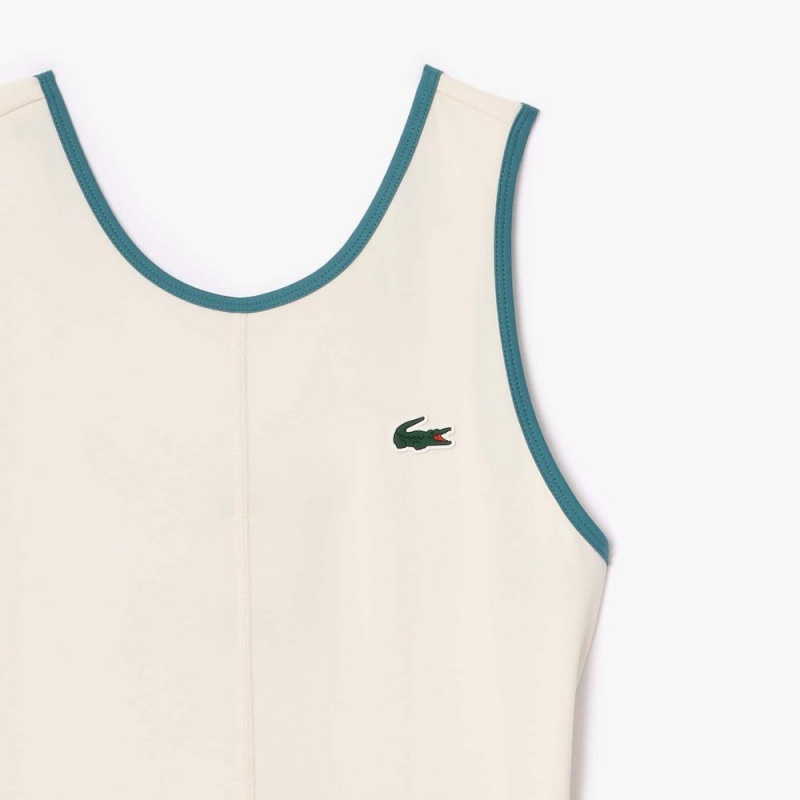 Women's Lacoste Ultra-Dry Stretch Tennis Dress White Blue | QCD609435