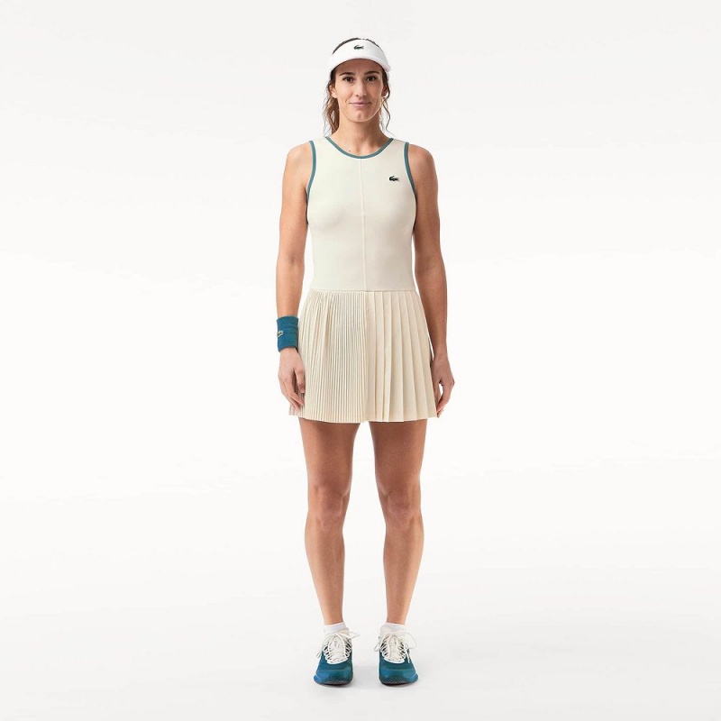 Women\'s Lacoste Ultra-Dry Stretch Tennis Dress White Blue | QCD609435