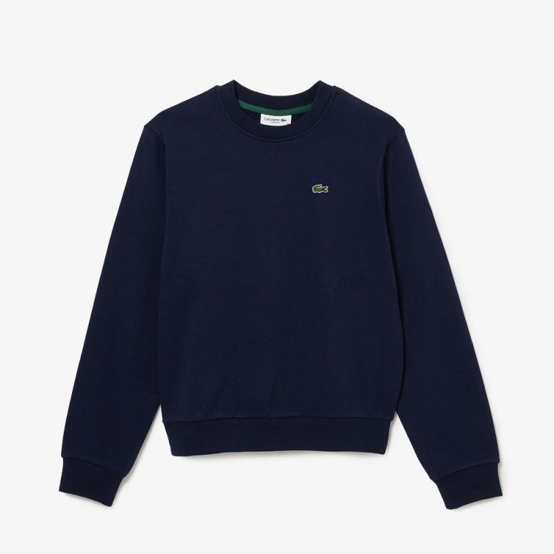 Women\'s Lacoste Unbrushed Fleece Sweatshirt Navy Blue | YSZ740398