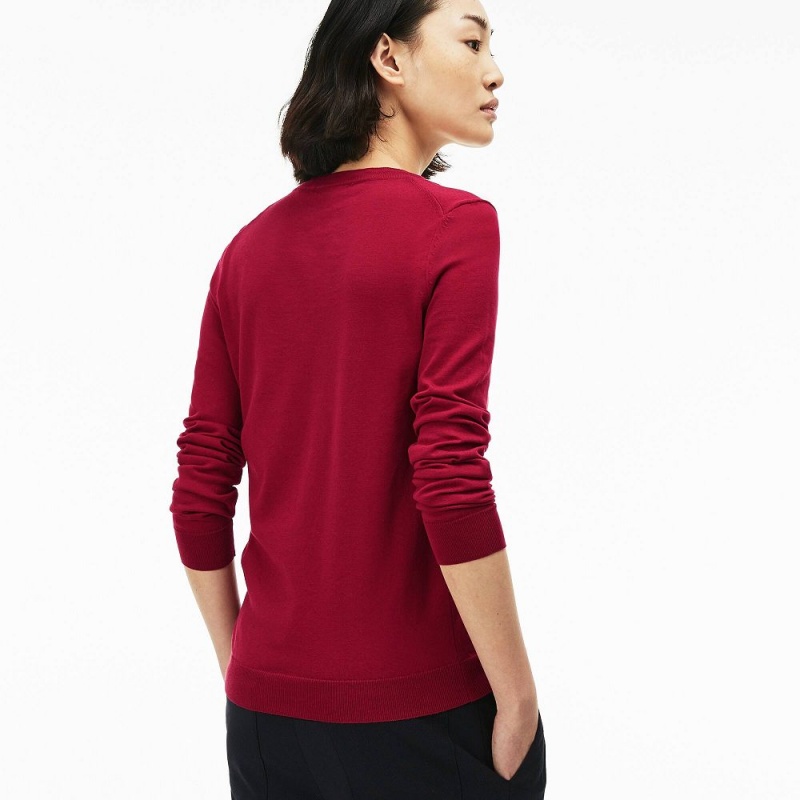 Women's Lacoste V-Neck Jersey Sweater Red | FXH751408