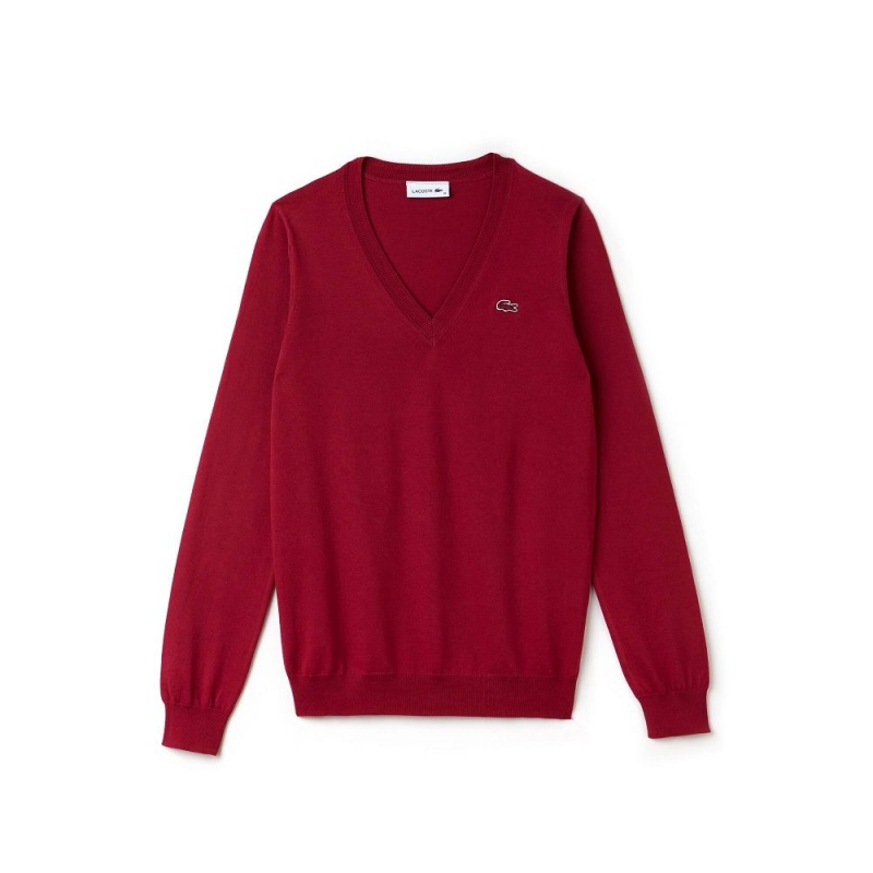 Women's Lacoste V-Neck Jersey Sweater Red | FXH751408