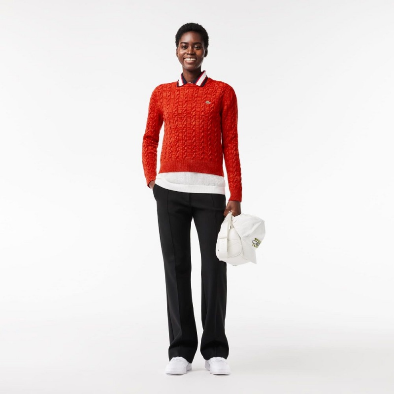 Women's Lacoste Wool Blend Cable Knit Sweater Red Orange | FSD385461