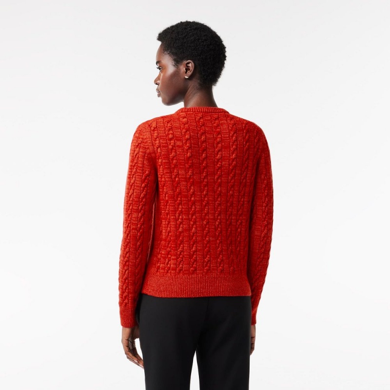 Women's Lacoste Wool Blend Cable Knit Sweater Red Orange | FSD385461