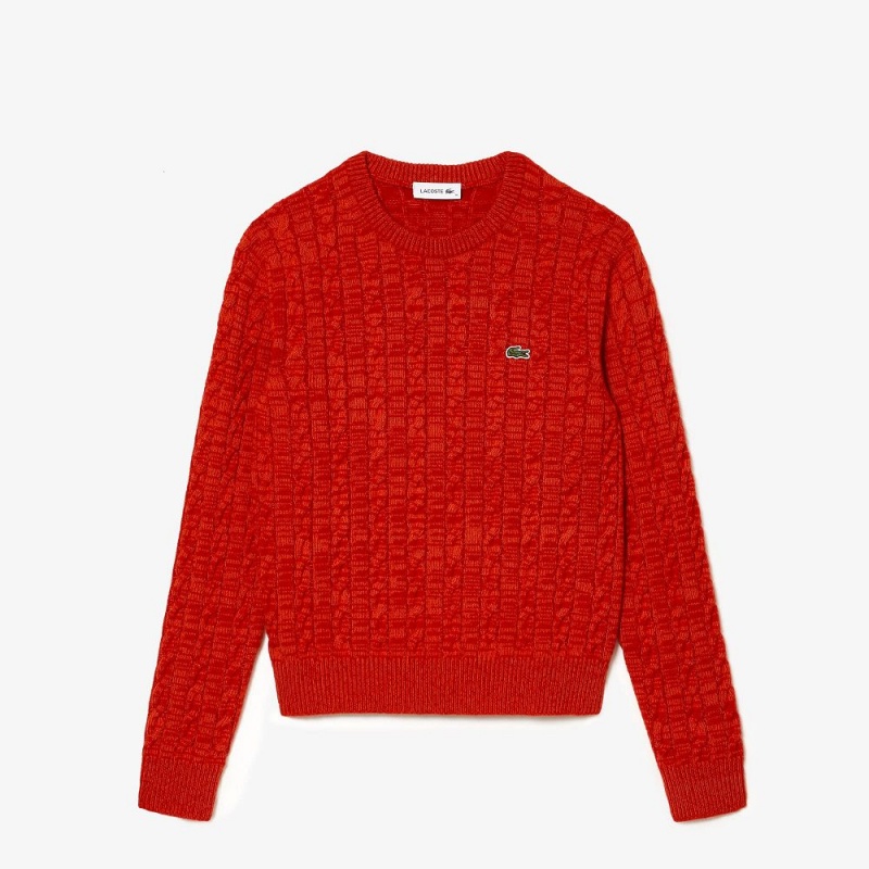 Women's Lacoste Wool Blend Cable Knit Sweater Red Orange | FSD385461