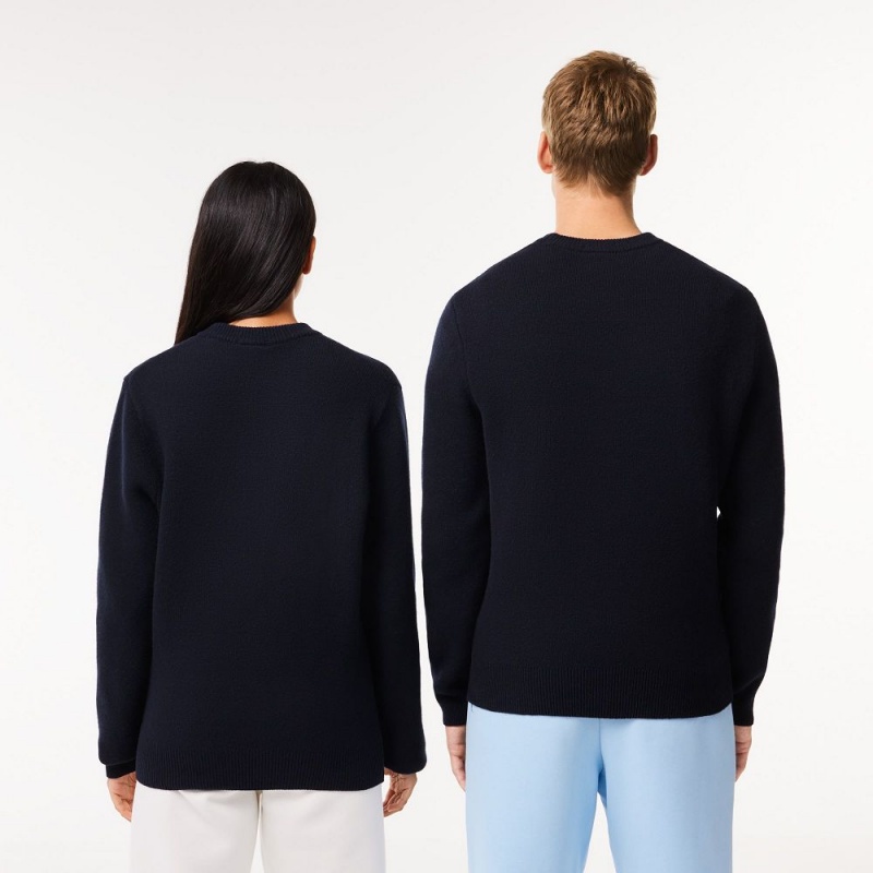 Women's Lacoste Wool and Cotton Blend Badge Sweater Abysm blue | ICL680547