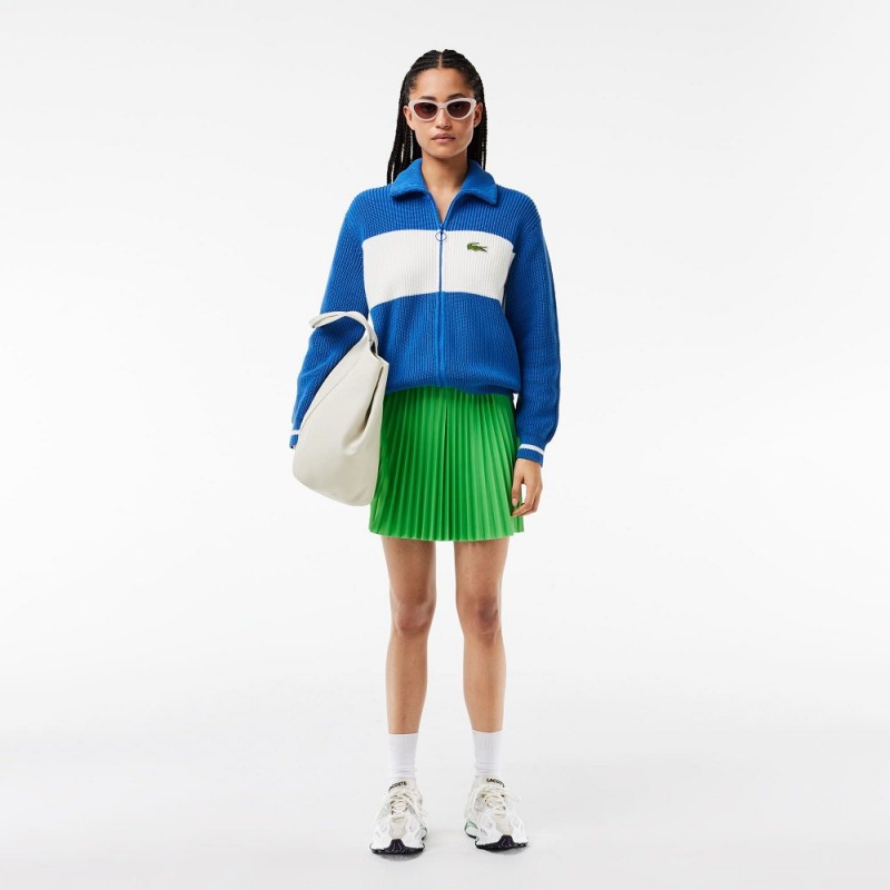 Women's Lacoste Zip-Up Cotton Colorblock Cardigan Blue White | SIH608374