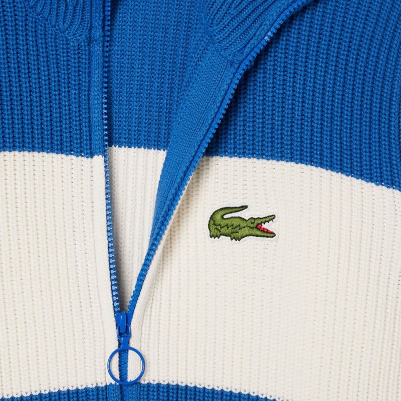 Women's Lacoste Zip-Up Cotton Colorblock Cardigan Blue White | SIH608374